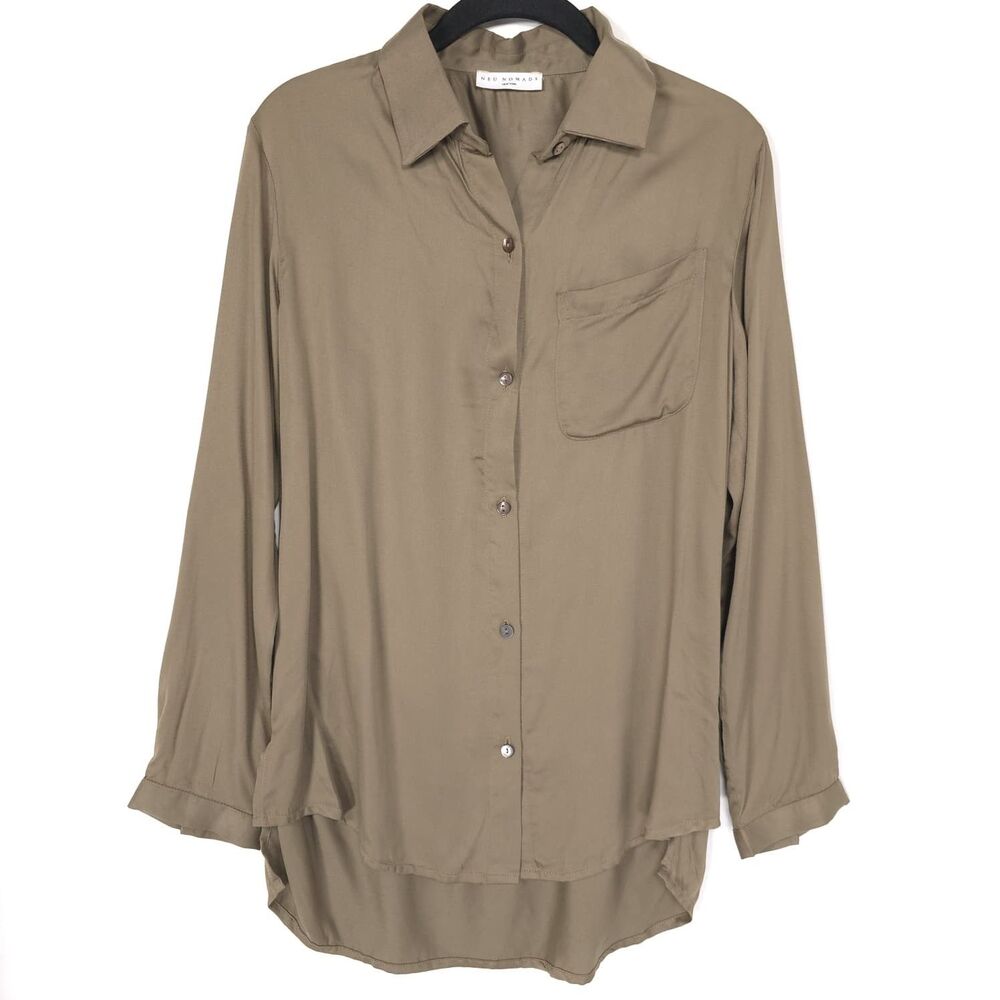 NEU NOMADS Women's Top Shirt SMALL Relaxed Brown Button Front Minimalist